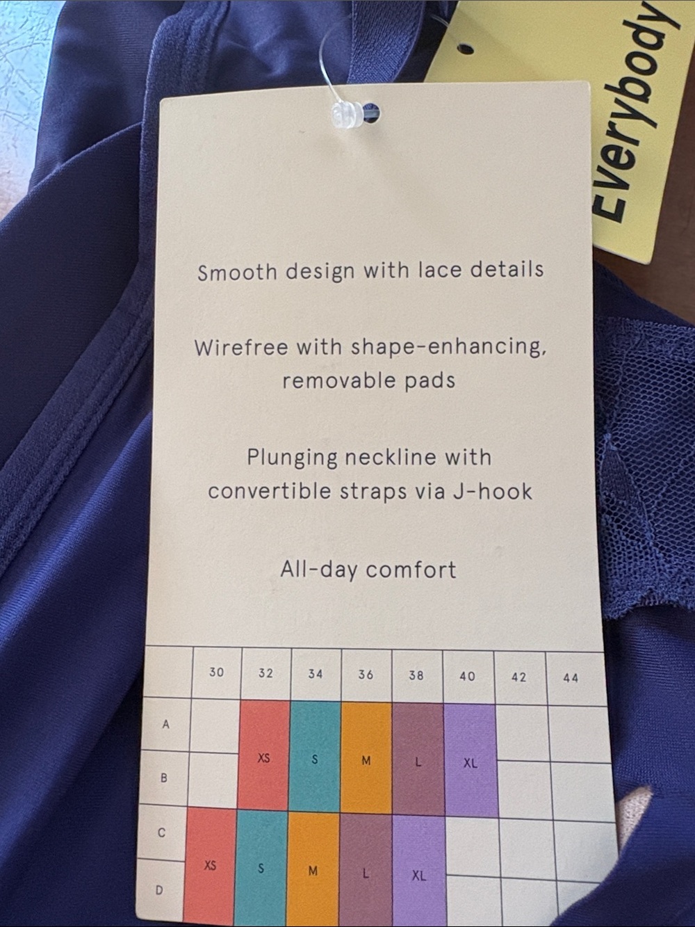 True & Co True Everybody Boost Plunge Bra Dark Indigo Blue New Medium - Picture 4 of 4